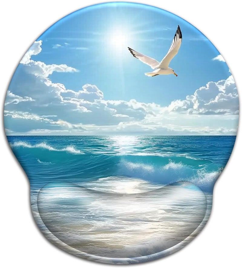 LIMKRIAN Beach Ocean Wave Mouse Pad with Wrist Rest, Ergonomic Mouse Pad Wrist Support with Non-Slip Pain Relief PU Base, Funny Computer Mousepad, Cute Office Supplies Home Desk Accessories Decor - Image 1